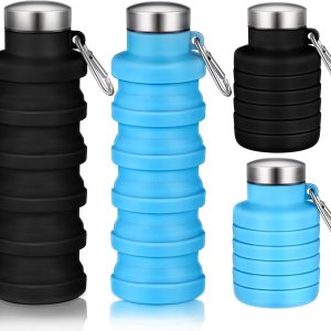 Baderke Collapsible Water Bottles 17oz Travel Water Bottle Reusable Foldable Silicone Water Bottle Lightweight Leakproof with Portable Buckle Silicone for Camping Hiking Sport