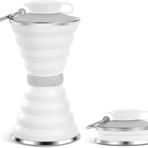 jessie Collapsible Water Bottles 17 oz Silicone Foldable Water Bottles Portable Travel Water Bottle with Buckle for Camping Hiking Sports Outdoor Gym Summer (White)