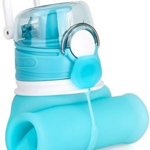 Valourgo Collapsible Water Bottle, Silicone Foldable with Leak Proof Valve BPA Free, Aqua Blue, 21 oz